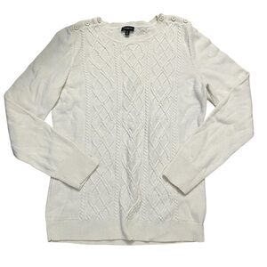 Talbots Ivory Cable Knit Wool Blend Sweater US M